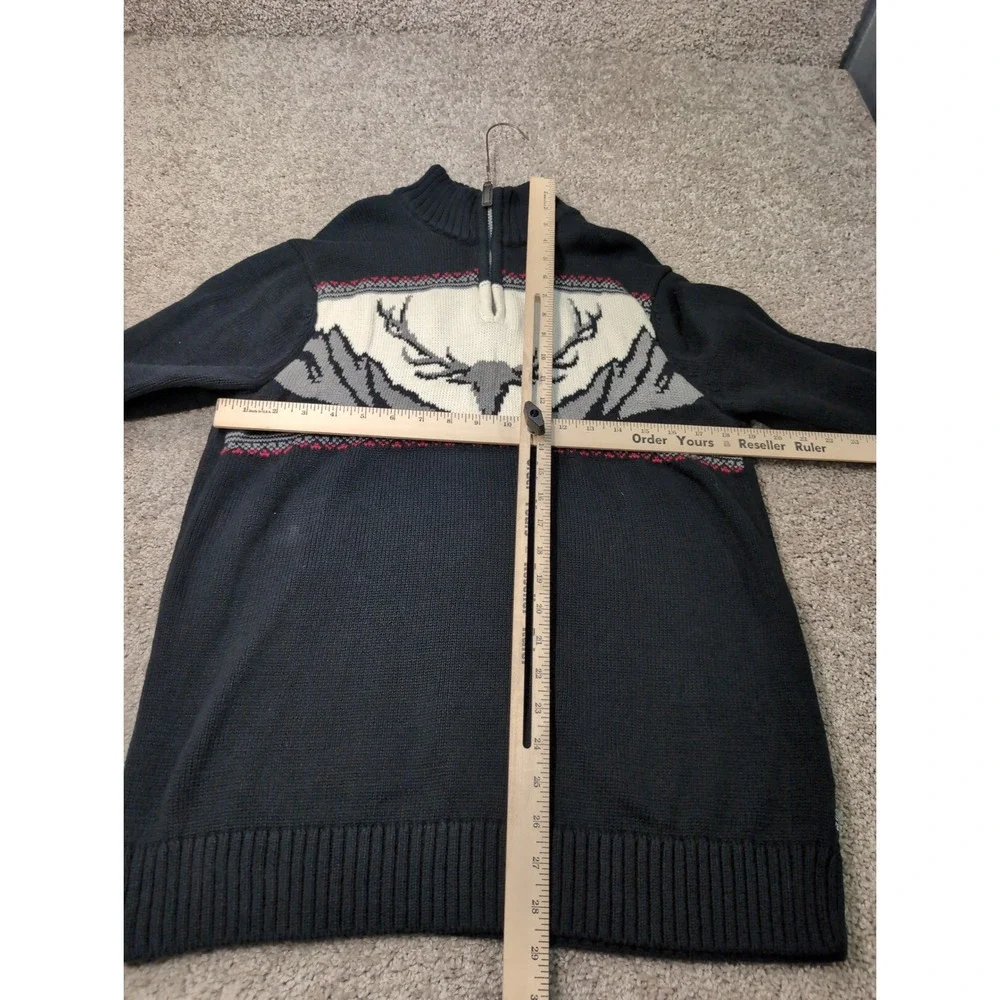 Chaps Mens Navy Blue Deer Antler Mountain‎ Quarter Zip Cotton Sweater Large L/G